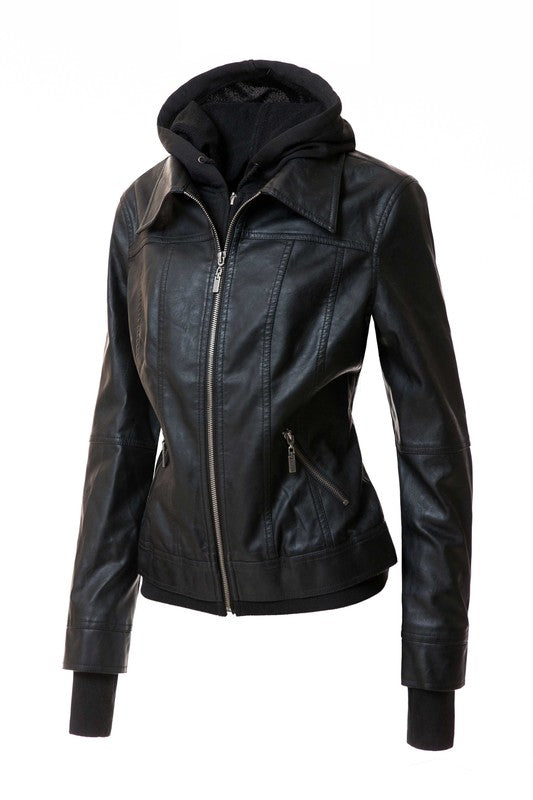 Women's Hood PU Leather Jacket - Eye Candy Sensation