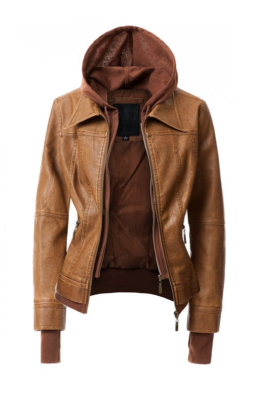 Women's Hood PU Leather Jacket - Eye Candy Sensation