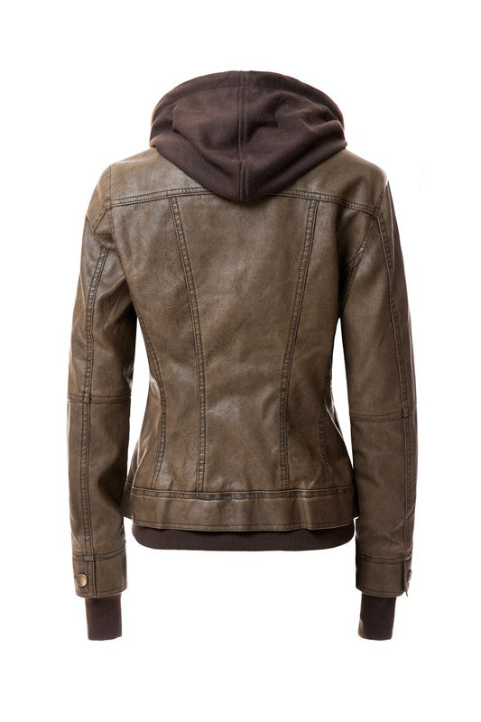 Women's Hood PU Leather Jacket - Eye Candy Sensation
