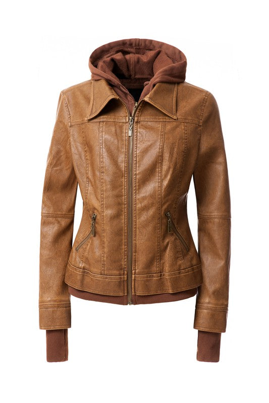 Women's Hood PU Leather Jacket - Eye Candy Sensation