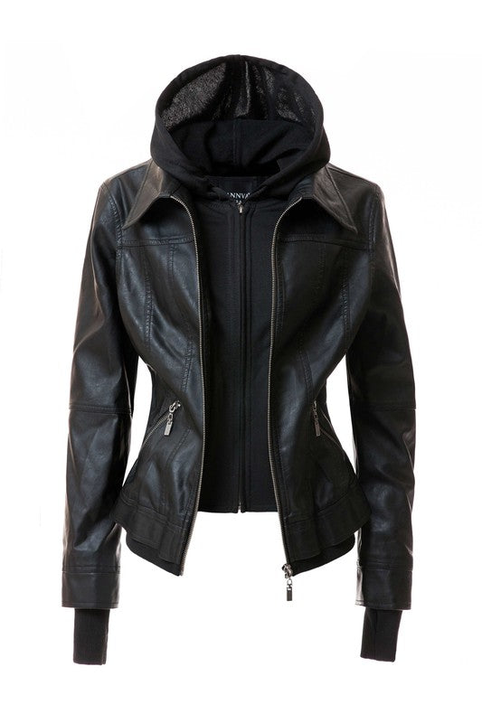 Women's Hood PU Leather Jacket - Eye Candy Sensation