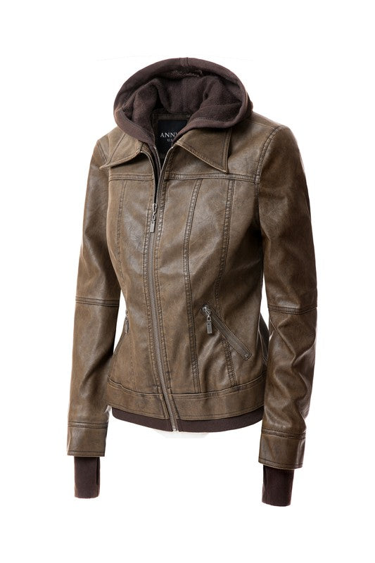 Women's Hood PU Leather Jacket - Eye Candy Sensation