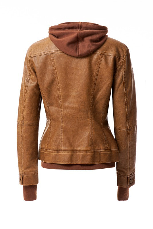 Women's Hood PU Leather Jacket - Eye Candy Sensation