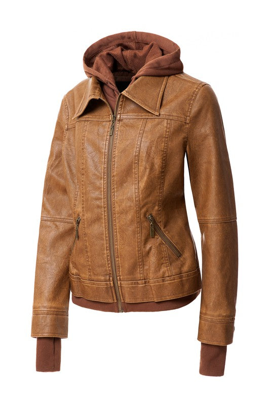 Women's Hood PU Leather Jacket - Eye Candy Sensation