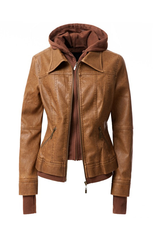Women's Hood PU Leather Jacket - Eye Candy Sensation