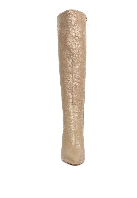 Indulgent High Heeled Croc Calf Boots Rag Company