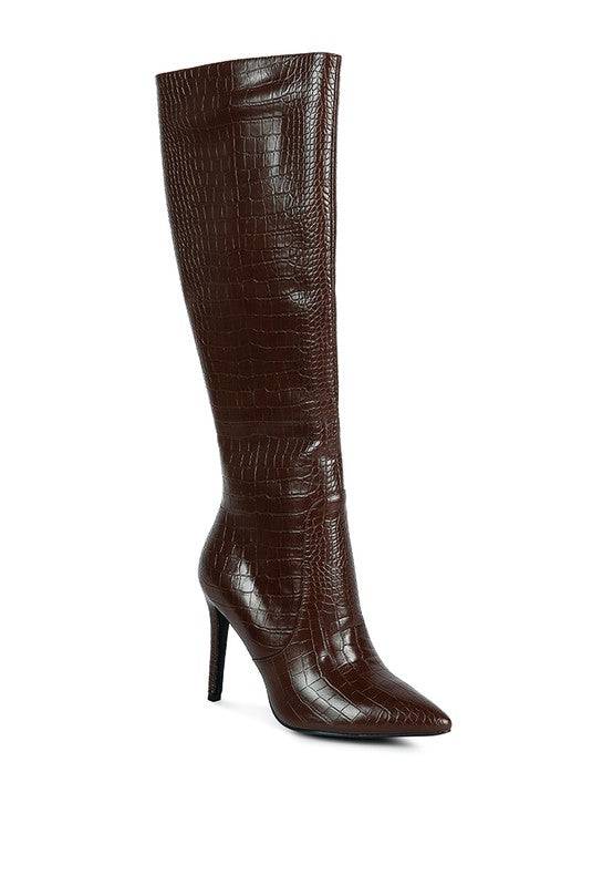 Indulgent High Heeled Croc Calf Boots Rag Company