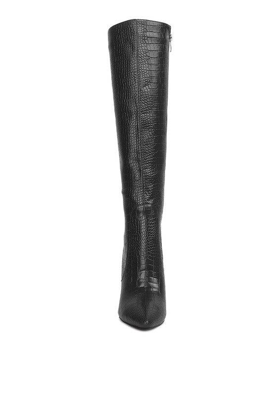 Indulgent High Heeled Croc Calf Boots Rag Company