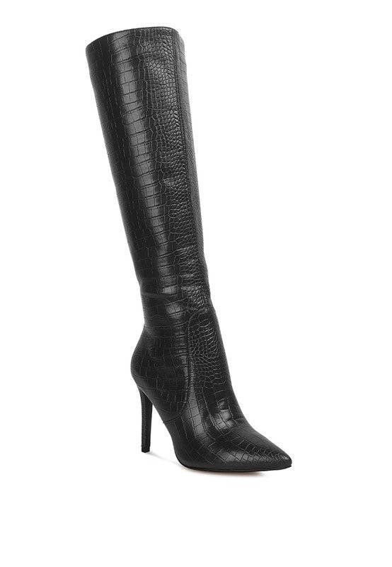 Indulgent High Heeled Croc Calf Boots Rag Company