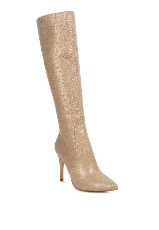 Indulgent High Heeled Croc Calf Boots Rag Company