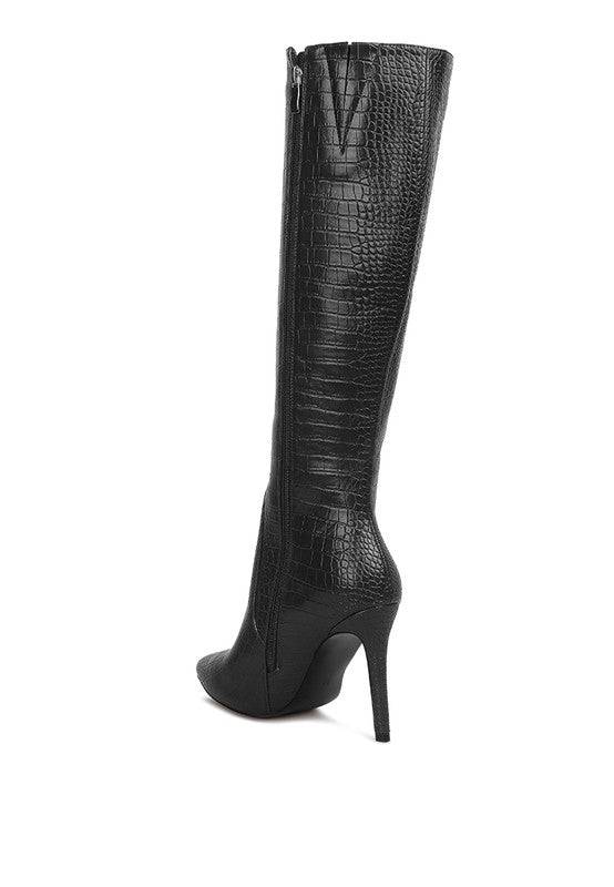 Indulgent High Heeled Croc Calf Boots Rag Company
