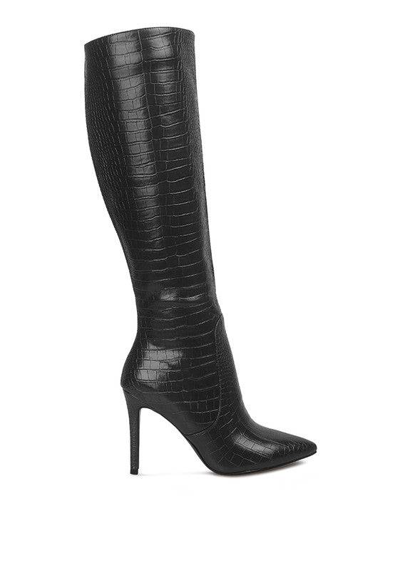 Indulgent High Heeled Croc Calf Boots Rag Company