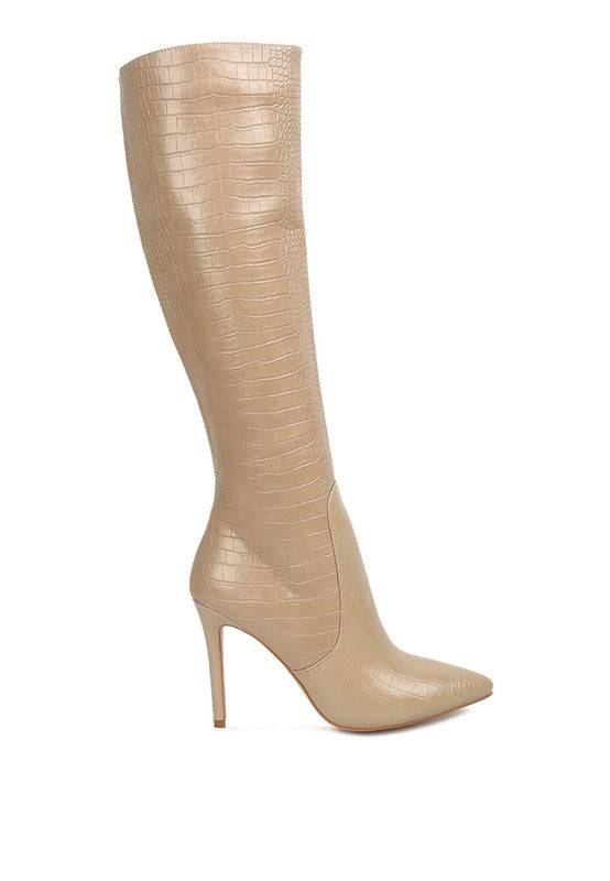 Indulgent High Heeled Croc Calf Boots Rag Company