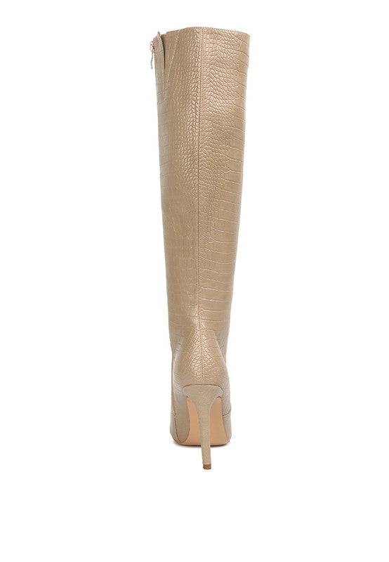 Indulgent High Heeled Croc Calf Boots Rag Company