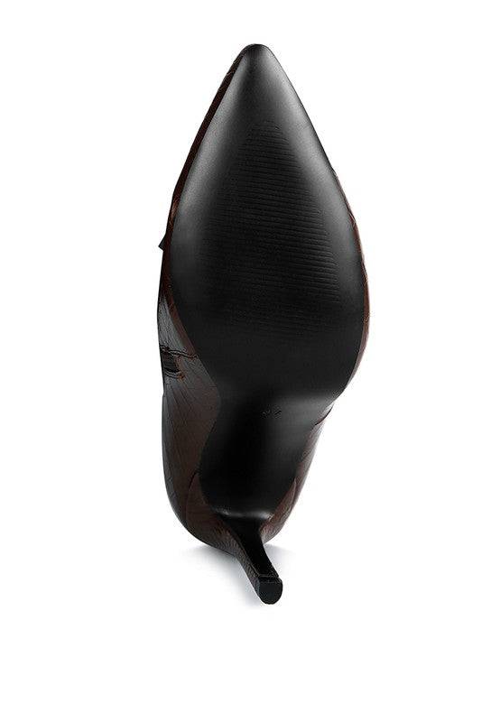 Indulgent High Heeled Croc Calf Boots Rag Company