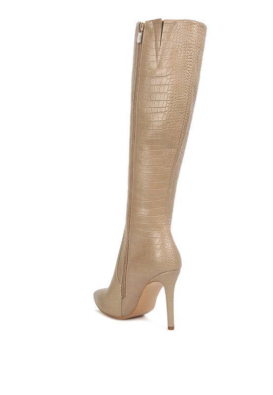 Indulgent High Heeled Croc Calf Boots Rag Company