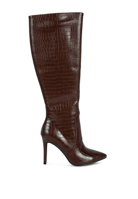 Indulgent High Heeled Croc Calf Boots Rag Company