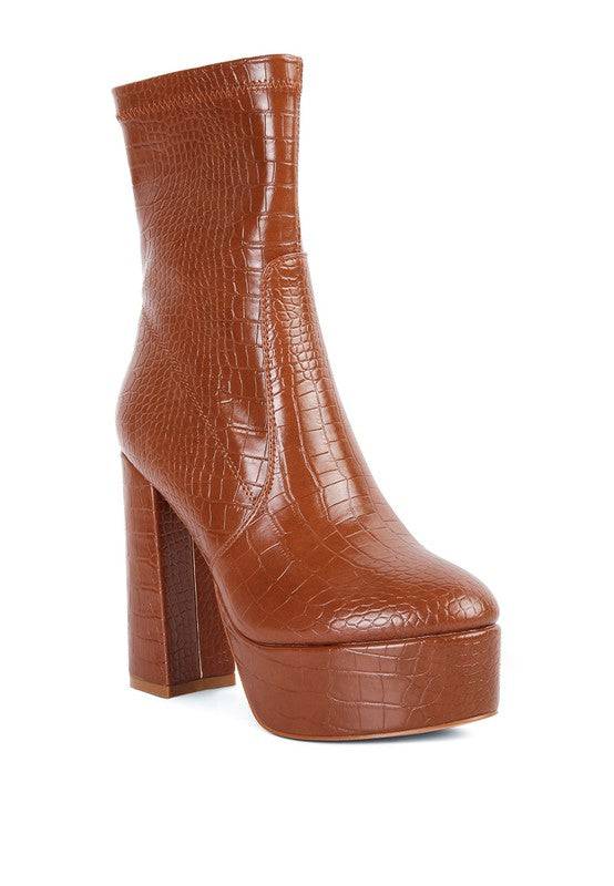 Feral High Heeled Croc Pattern Ankle Boot Rag Company