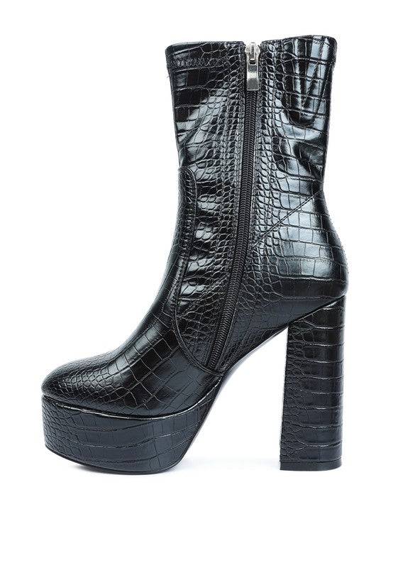 Feral High Heeled Croc Pattern Ankle Boot Rag Company