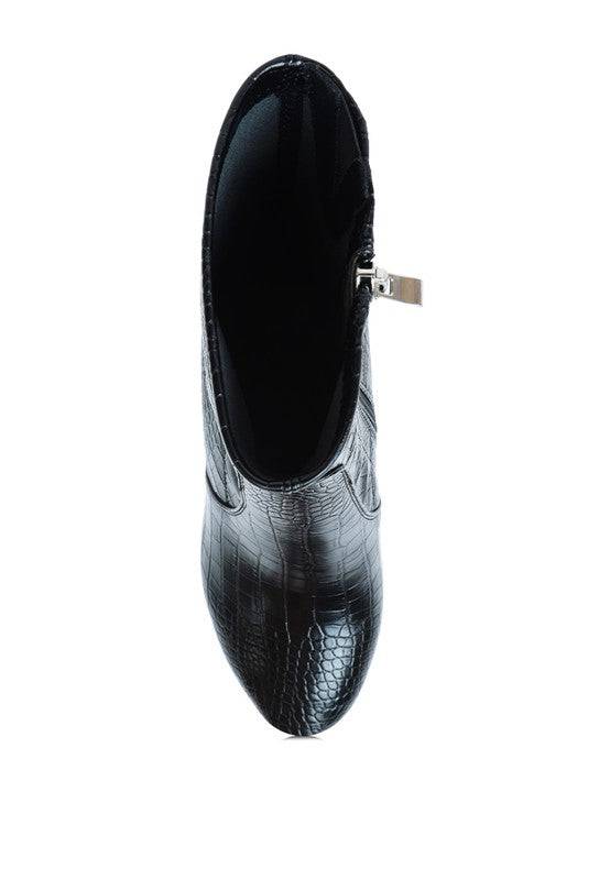 Feral High Heeled Croc Pattern Ankle Boot Rag Company