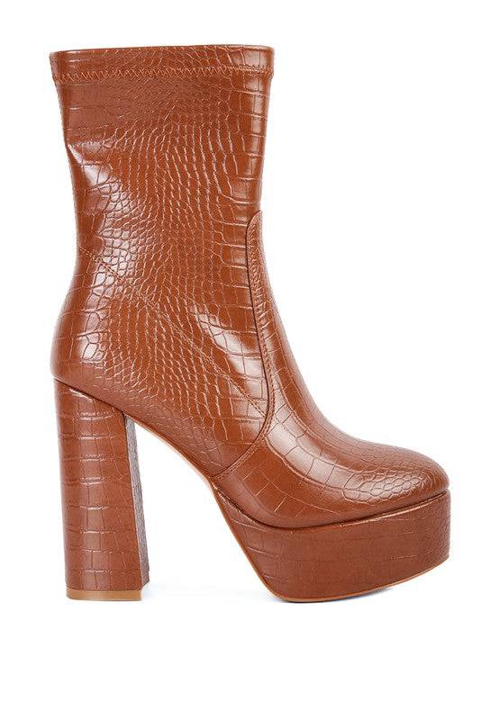 Feral High Heeled Croc Pattern Ankle Boot Rag Company