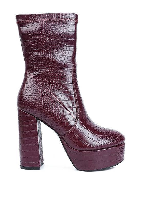 Feral High Heeled Croc Pattern Ankle Boot Rag Company