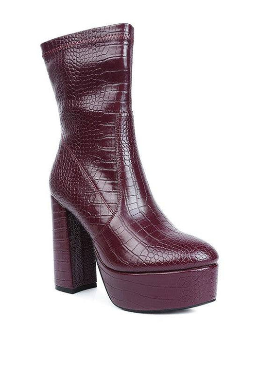 Feral High Heeled Croc Pattern Ankle Boot Rag Company