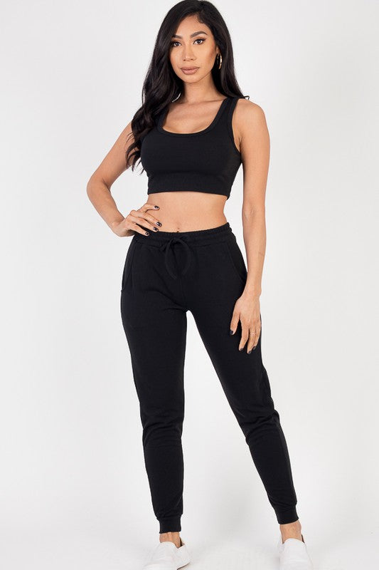 French Terry Cropped Tank Top & Joggers Set Capella