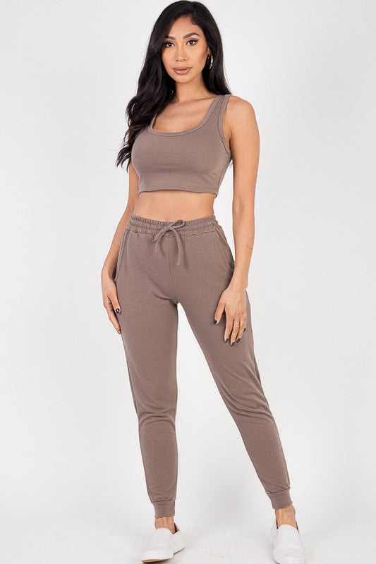 French Terry Cropped Tank Top & Joggers Set Capella