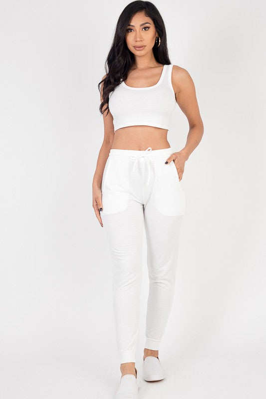 French Terry Cropped Tank Top & Joggers Set Capella