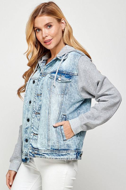 Women's Denim  Jacket with Fleece Hoodies Blue Age