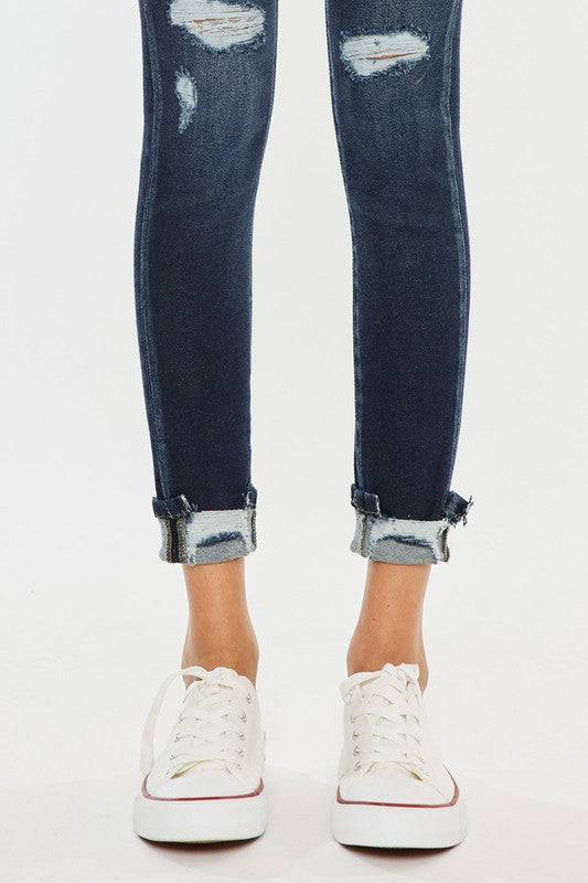 High Rise Button Down Cuffed Ankle Skinny Jeans Kan Can USA