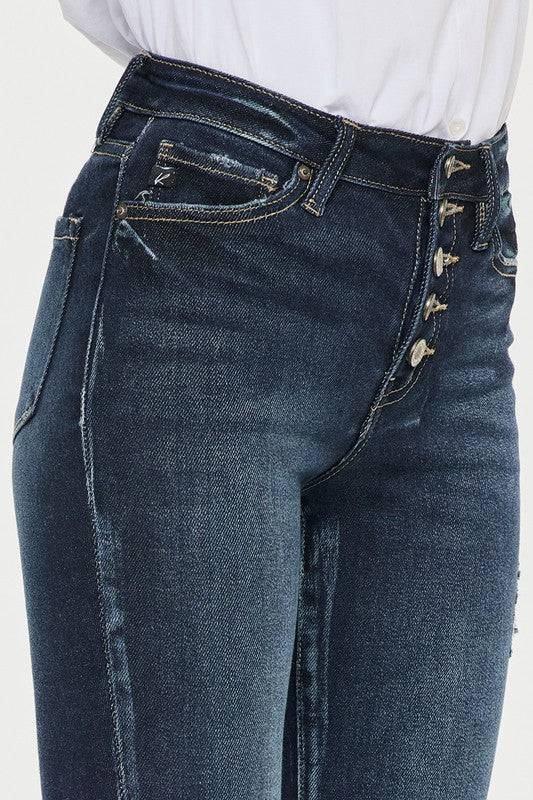 High Rise Button Down Cuffed Ankle Skinny Jeans Kan Can USA