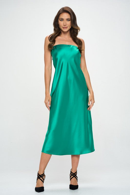 Made in USA Silky Satin Tube Draped Dress - Eye Candy Sensation Apparel & Accessories