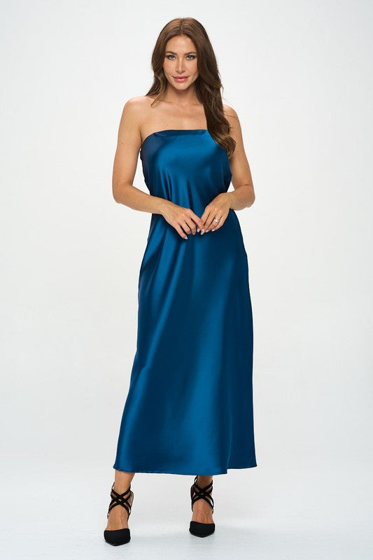 Made in USA Silky Satin Tube Draped Dress - Eye Candy Sensation Apparel & Accessories
