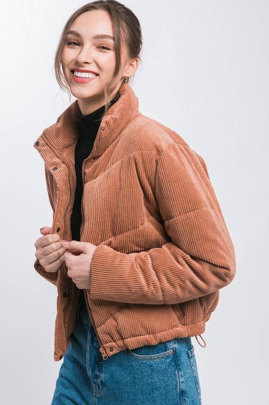 Corduroy Puffer Jacket with Toggle Detail Love Tree