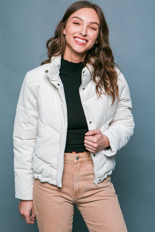 Corduroy Puffer Jacket with Toggle Detail Love Tree