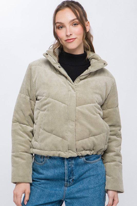 Corduroy Puffer Jacket with Toggle Detail Love Tree