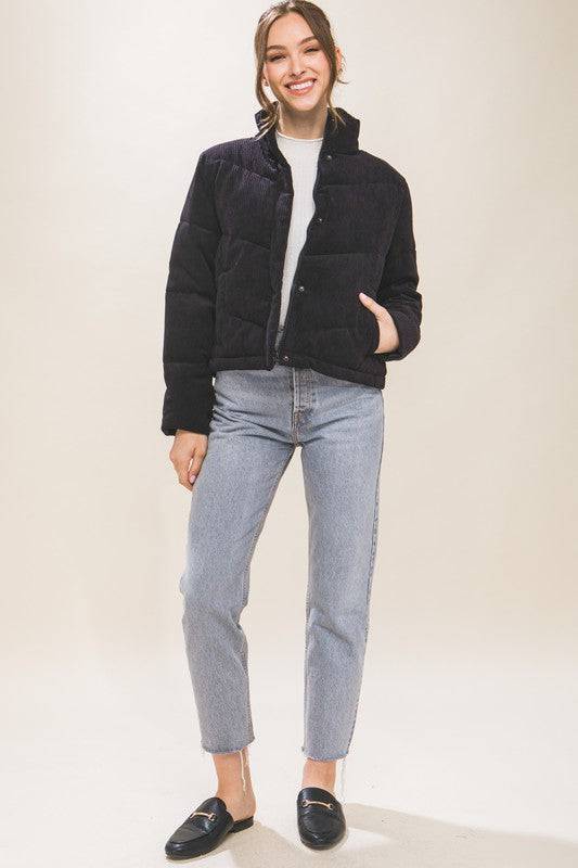 Corduroy Puffer Jacket with Toggle Detail Love Tree
