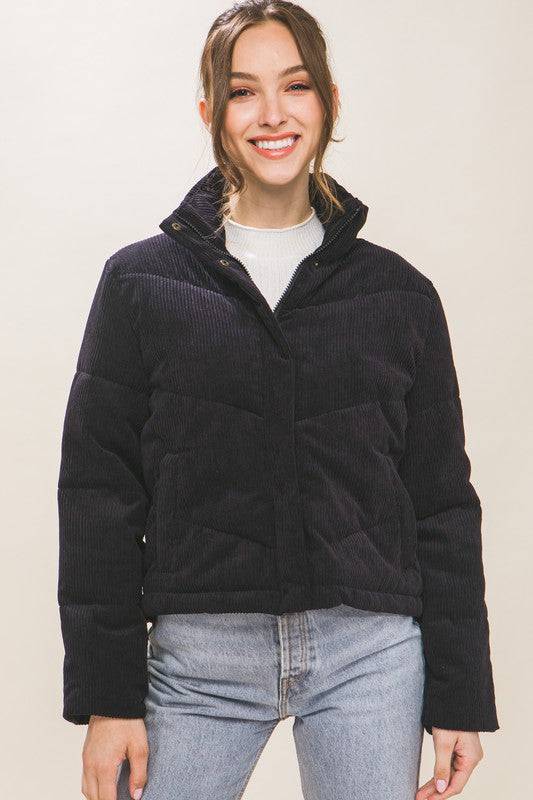 Corduroy Puffer Jacket with Toggle Detail Love Tree