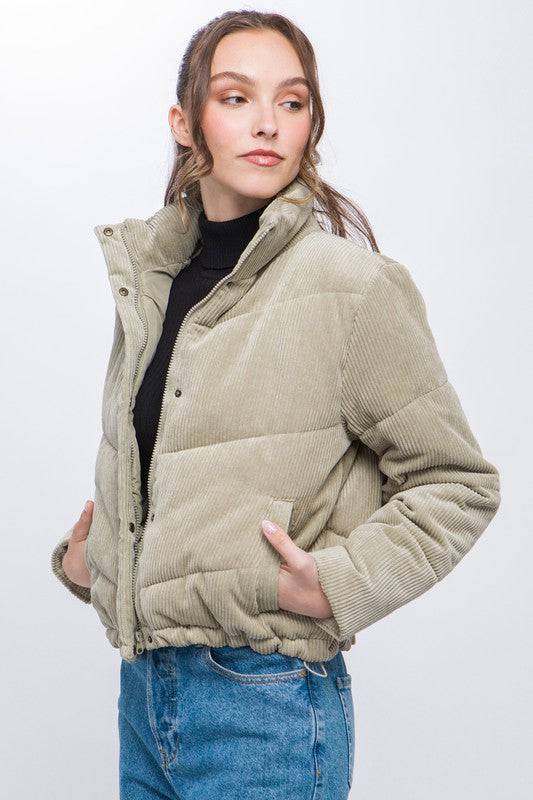 Corduroy Puffer Jacket with Toggle Detail Love Tree