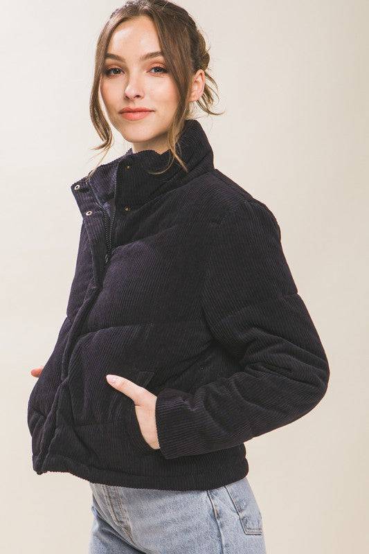 Corduroy Puffer Jacket with Toggle Detail Love Tree