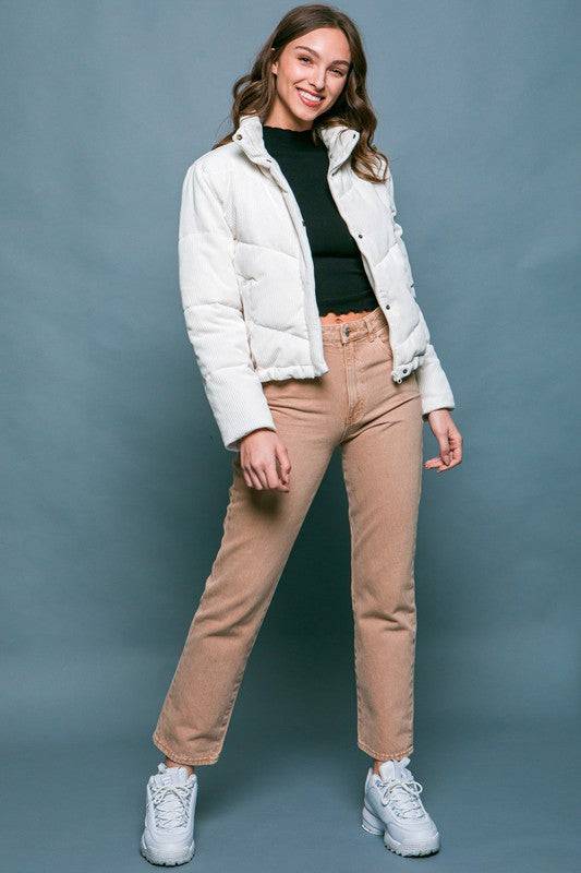 Corduroy Puffer Jacket with Toggle Detail Love Tree