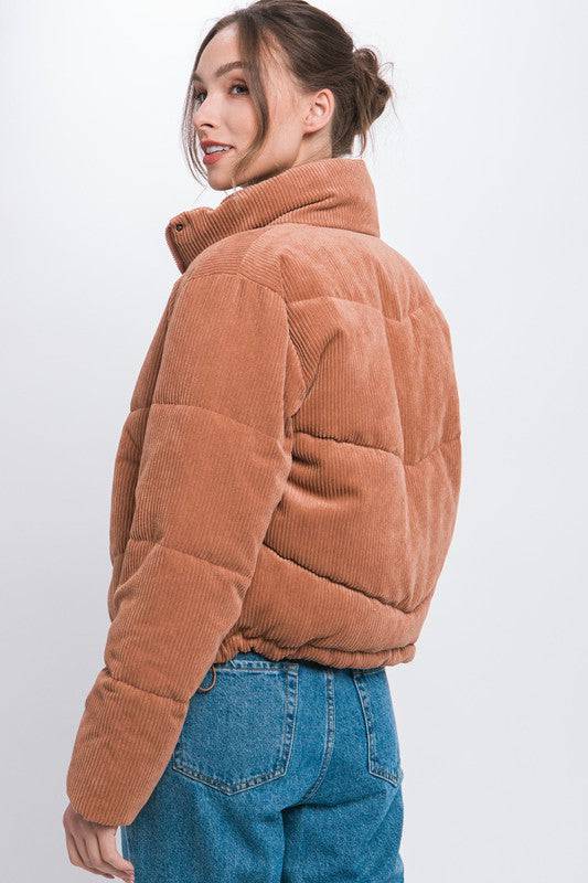 Corduroy Puffer Jacket with Toggle Detail Love Tree