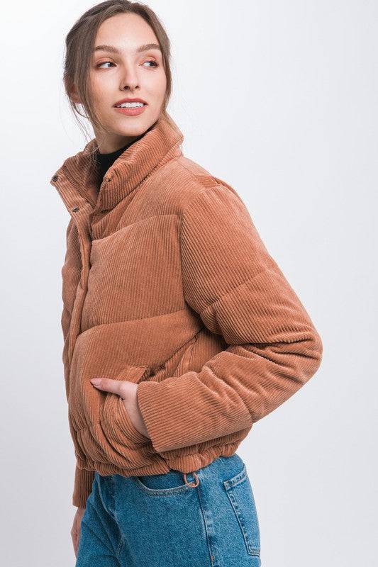 Corduroy Puffer Jacket with Toggle Detail Love Tree
