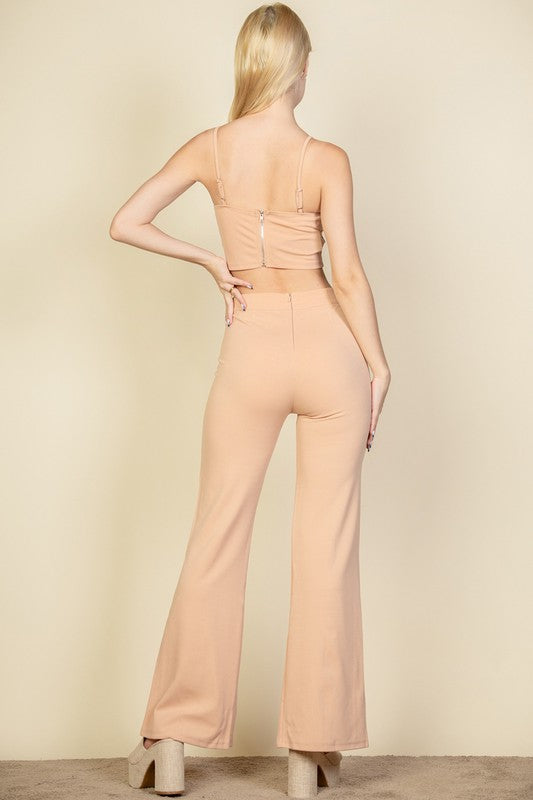 Bustier Crop Top & Front Slit Wide Leg Pants - Eye Candy Sensation