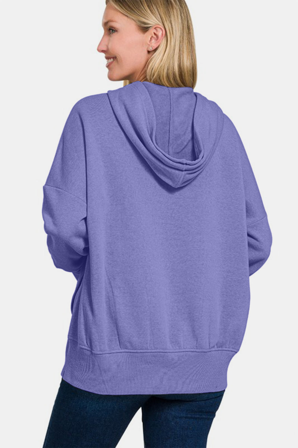 Zenana Half Snap Long Sleeve Hoodie with Kangaroo Pocket Trendsi