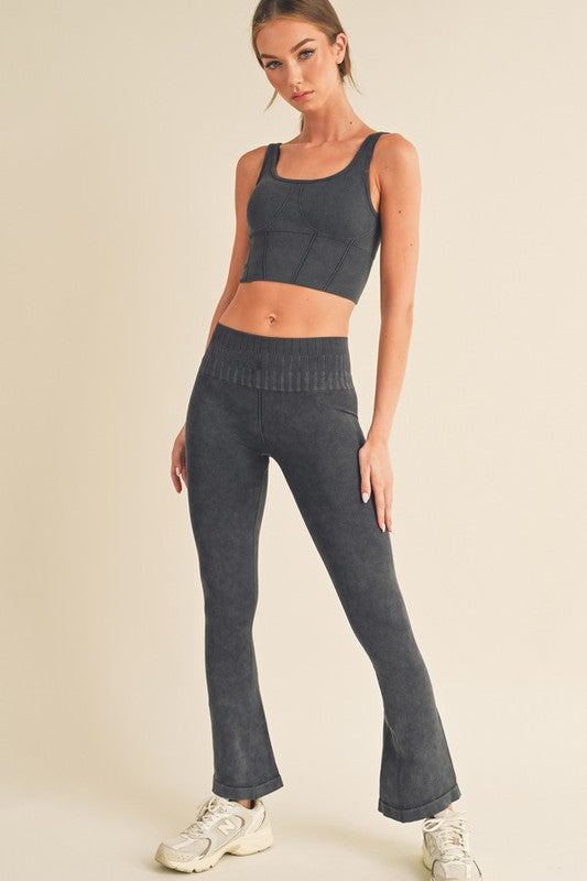 Women's Stone Washed Ribbed Matching Yoga Set - Eye Candy Sensation