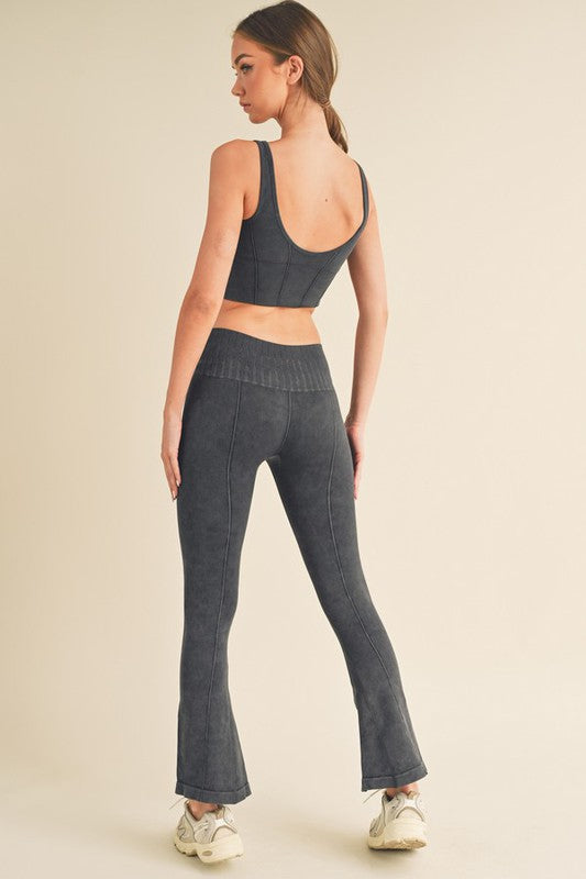 Women's Stone Washed Ribbed Matching Yoga Set - Eye Candy Sensation
