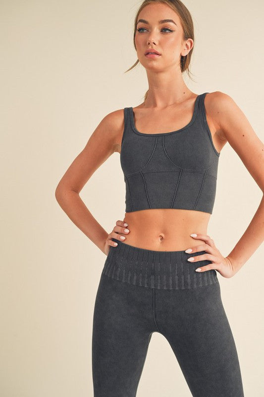 Women's Stone Washed Ribbed Matching Yoga Set - Eye Candy Sensation